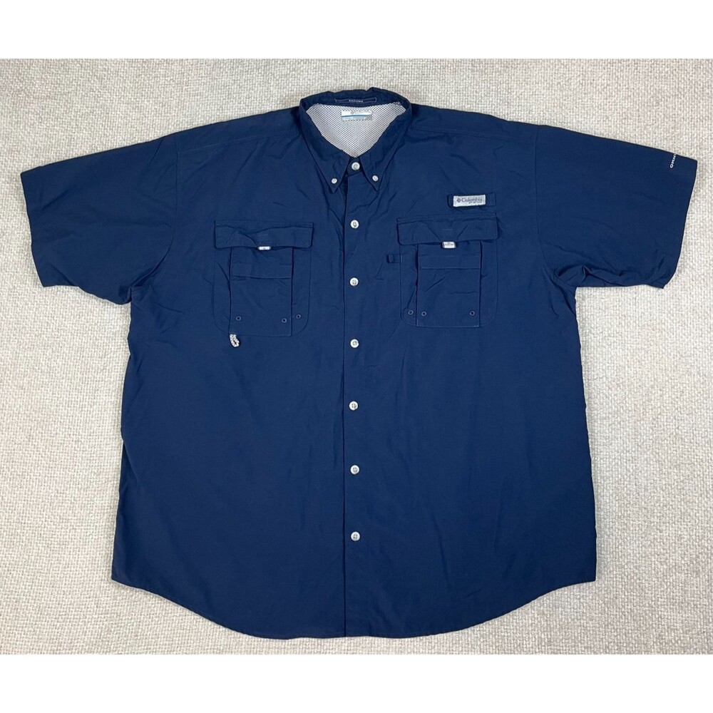 Columbia PFG Omni Shade Bahama Fishing Shirt Men's XL Blue Button Down Vented